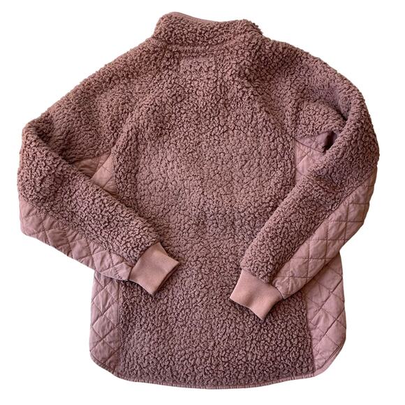 Abercrombie & Fitch Women Sherpa Fleece Pullover Small Brown Quilted Snap Neck - Picture 2 of 8